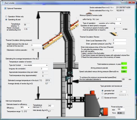 flue duct Smoke / chimney (diameters and calculation software)